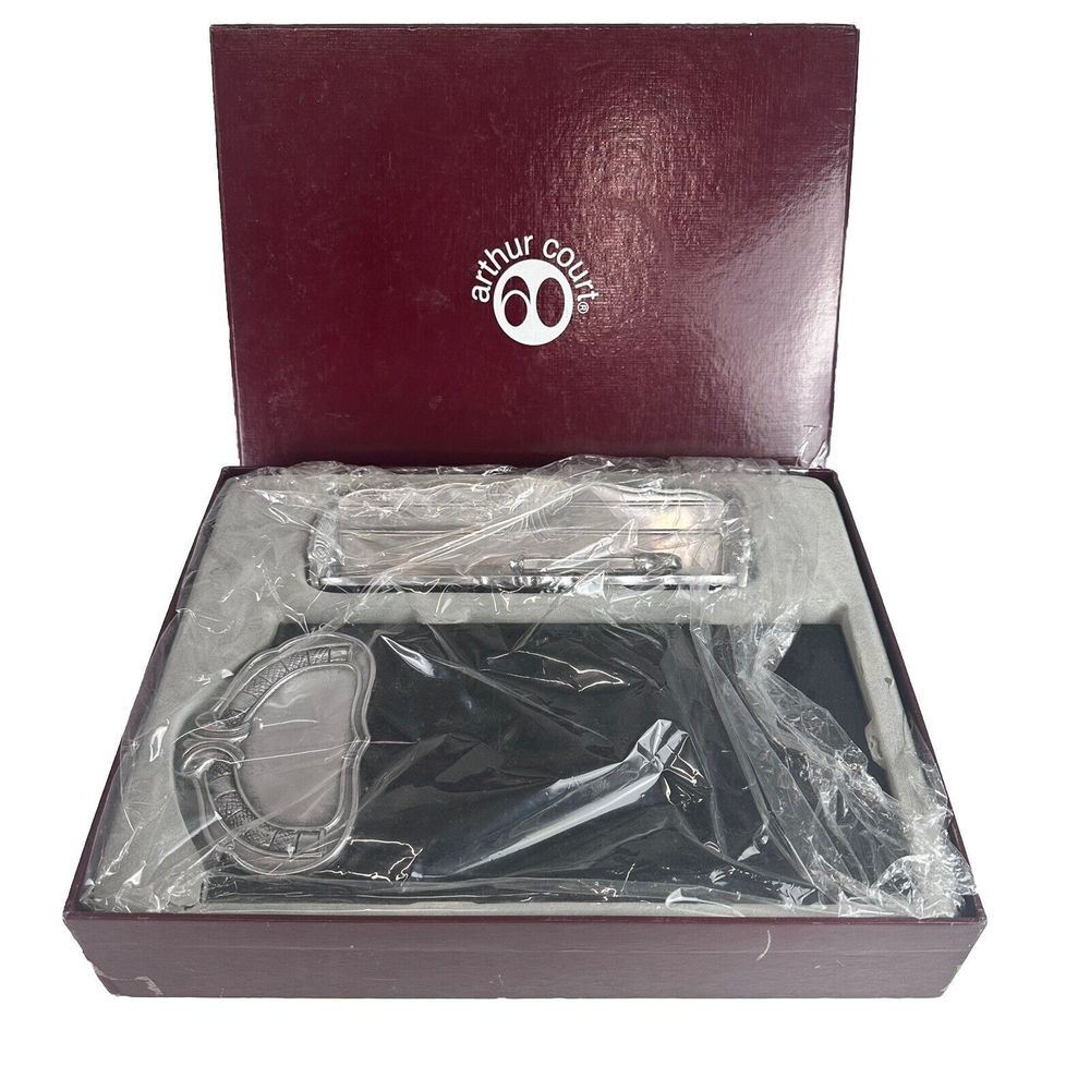 ARTHUR COURT‎ CHEESE/CRACKER KNIFE 3 SET Art Nouveau Design MARBLE 12X6 With Box